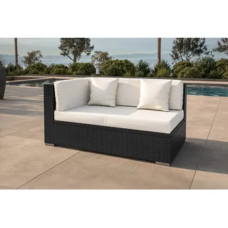 OUTFLEXX 2-Sitzer Ecksofa, creme/weiß, schwarz, Polyrattan, 145x85x70cm, Armlehne rechts, wasserfeste Kissenbox
