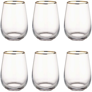 BUTLERS Trinkglas-Set 6x Kristallgläser mit Goldrand 590ml -TOUCH OF GOLD- ideal als Cocktailgläser, Wassergläser und Longdrinkgläser