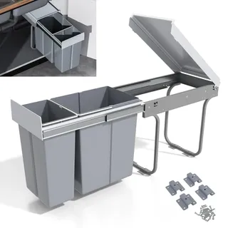 LeHom MYOYAY Ausziehbarer Mülleimer unter der Theke, Recycling-Mülleimer mit Deckel, Küchenschrank, Abfalleimer, Doppelbett, 10 l + 20 l, 30 Liter