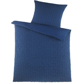 KH-Haushaltshandel Bettwäsche 2-tlg. Seersucker Wende Bettwäsche, 135 x 200 +80x80cm dkl.blau, Seersucker, 2 teilig, dunkelblau, uni/einfarbig, bügelfrei blau