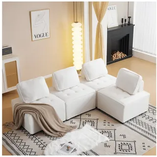 MODFU Loungesessel Einzelsofa, Wohnzimmer Sofa (Modulsofa, 1-Personen-, 2-Personen-, 3-Personen-, 4-Personen-Ecksofa, Spleißsofa) weiß