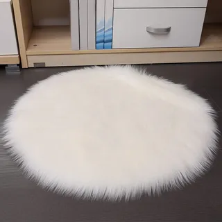 BESTORI Plüsch Teppich Rund Shaggy Hochflor Weich Kunstfell Teppich Waschbar Modern Flauschig Teppiche Sitzkissen für Schlafzimmer, Wohnzimmer, Weiß 01, 40x40cm
