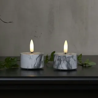 Star Trading LED Teelicht Marmoroptik Zement natürliche Flamme Marble, 2 Stück, Teelichter, Mamor-Design, Timer Warmweiß, 6 cm