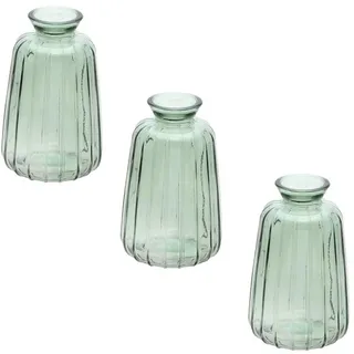 Kleine Vasen (3 STK.) Blumenvasen für die Tisch-Deko zur Hochzeit Taufe Konfirmation & Kommunion aus Glas Farbe: Salbei-Grün Höhe 11cm
