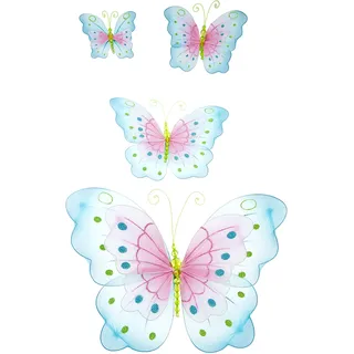 Schmetterling Wanddeko Wohnaccessoires Dekoration 4-teilig Türkis Blau und Rosa