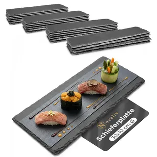 Novaliv 24x Schieferplatten I rechteckig I 30x10x0,4 cm I Schiefer länglich Servierplatte länglich Sushi Teller Sushi Brett Dekoteller