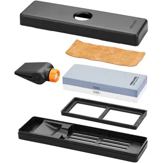Fiskars Wetzstein Premium-Set zum Schärfen von Messern, Messerschärfer, Schwarz, Grau