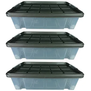 Novaliv 3x Aufbewahrungsboxen mit Deckel Rollen 45l 61x40x27 transparent Grau Anthrazit Kunststoffbox mit Deckel Stapelkiste Verstauboxen Spielzeugkisten Stapelbox