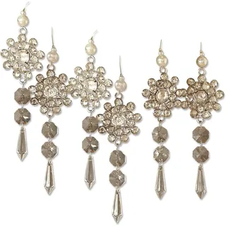 Loberon Schmuckanhänger 6er Set Fleurette | Schneeflöckchen mit Glassteinchen | Christbaumschmuck | Weihnachtsdeko | Weihnachten | H/B/T ca. 11/5 / 8 cm, Silber