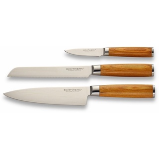 ECHTWERK Messer-Set Damaszener (Set, 3-tlg), Küchenmesser-Set mit Holzgriffen in natürlicher Optik silberfarben