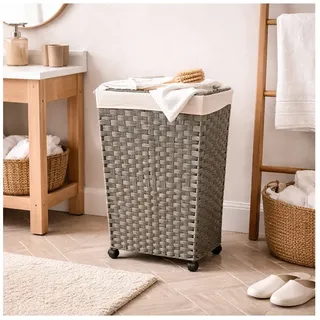 HTI-Living Wäschekorb Wäschekorb Polyrattan 40 Liter Grau Wäschesammler mit Rollen (Stück, 1 St., 1 Wäschesammler), Wäschekorb Polyrattan auf Rollen grau