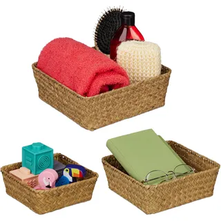 Relaxdays Aufbewahrungskorb Seegras 23 x 23 x 9 cm braun