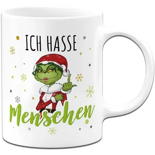 Tassenbrennerei Miss Grinch Tasse - Ich hasse Menschen - Weihnachtstasse mit Spruch lustig - Geschenk Freundin, Kollegin - Wichtelgeschenk - Grinch Frau (Weiß)