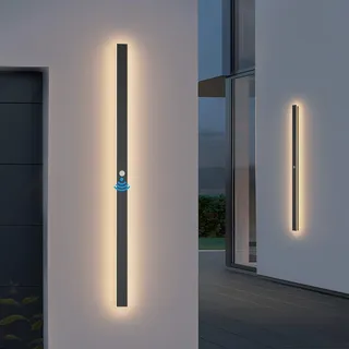 K-Bright 35W Außenwandleuchten mit Bewegungsmelder, Schwarz | Wasserdicht IP65, Warmweiß 3000K, 120CM Villa Wandlampe Lange, Modern Aussenlampe mit Bewegungsmelder für Gärten Garage