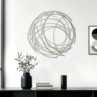 Hometopia Metall Wanddeko Silber 49,5 cm Moderne Runde Wandkunst aus Metall | Abstraktes Spiraldesign Hängende Wandskulptur für Wohnzimmer, Schlafzimmer, Flur und Büro