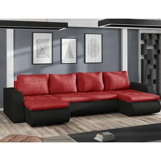 Easy4You Brooklyn Rot und Schwarz Kunstleder Ecksofa U-Form 315 cm mit Schlaffunktion und Stauraum - Schlafsofa mit Bettkasten - Moderne Wohnzimmer... - Rot/Schwarz