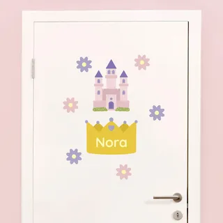 Klebekerlchen® Türaufkleber personalisiert mit Namensschild – Türschild Kinderzimmer & Babyzimmer Wandtattoo – selbstklebende Wandsticker - Kinderzimmer Deko Junge & Mädchen – Prinzessinnen Schloss