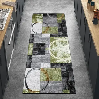 Ymural Teppichläufer Flur Lang rutschfest Waschbar Hell Grün 50x150CM Küchen Modern Teppichläufer Meterware Kurzflor Küchenläufer Polyester Korridor Schlafzimmer, Anpassbar