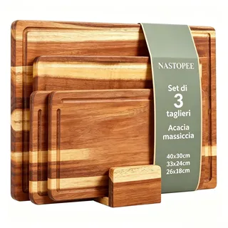 Schneidebrett Holz 3er Set aus Robustem Akazie,Holzschneidebrett,Wooden Cutting Board Set Langlebig,Holzschneidebrett Holzbrett Set für Küche,FürFleisch,Gemüse,Obst,Brot oder als Servierbrett fürGäste
