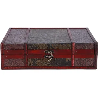 Vintage Holz Schatzkiste 28x21x8cm Groß Chinesischer Stil Goldene Trauben Muster Deko Schmuckbox Antike Schatztruhe Aufbewahrungsbox für Schmuck Bücher Karten Sammlung Geschenke