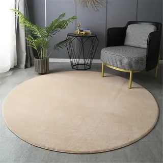 Highdi Runder Teppich, 60/80/100/120 cm, einfarbig, rund, Wohnzimmer, waschbar, rutschfest, groß, für Schlafzimmer, Küche, Büro (120 cm, beige)