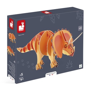 Janod Janod-3D-Kinderpuzzle Triceratops Dinosaurier-32-teiliges 3D-Puzzle-Bauspiel-FSC-Pappe Ab 5 Jahre J05838, Orange