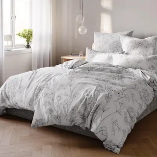 Pure Label Blumen Bettwäsche Set 4tlg 135x200 80x80 grau aus Baumwolle