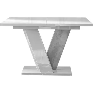 MIRJAN24 Esstisch Viney, Ausziehbarer Tisch, Einlegeplatte befindet sich unter der Tischplatte, 120-160x90x75 cm (Farbe: Weiß Hochglanz / Beton) - Grau
