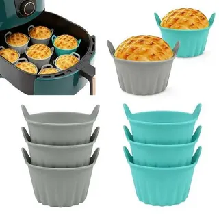 Silikon Muffinform 6er Set Airfryer Backform Cupcake Förmchen | Wiederverwendbare Silikon Backform mit Griffen, antihaft und stapelbar, ideal für Mu