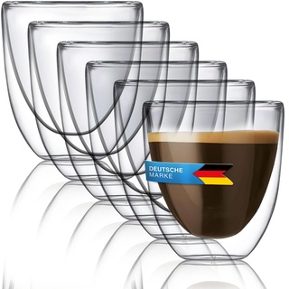 Dimono® Doppelwandiges Trinkglas Wasserglas aus Borosilikatglas Latte Macchiato Longdrink- & Cocktailgläser (Espressoglas, 6 Stück)