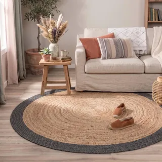 FRAAI | Home & Living Jute Teppich Rund - Fair Natur Schwarz - Ø 100 cm