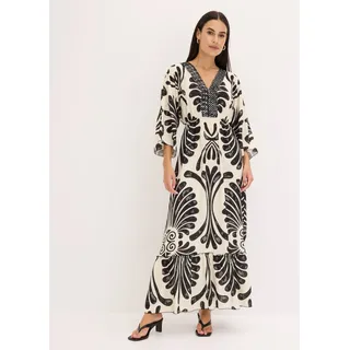 Maxikleid BONPRIX, Damen, Gr. 48, N-Gr, schwarz, wollweiß bedruckt, Obermaterial: 100% Viskose, oversize, Kleider Maxikleid, für Frühling und Sommer, aus Viskose, Oversize Passform, mit Druck
