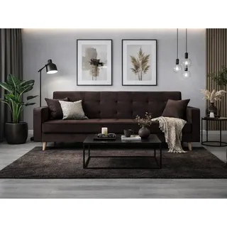 Beautysofa Schlafsofa Bamako 3 Sitzer Sofa mit Schlaffunktion & Bettkasten, Sofa Wohnzimmer Liegefläche: 187 x 115 cm, Sofa im skandinavischen Stil braun