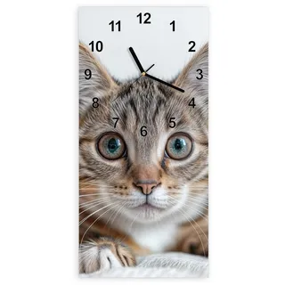 Primedeco Wanduhr Glasuhr Wandkunst Größe 30 x 60 cm mit Motiv Süße Kleine Katze