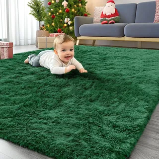 Homaxy Hochflor Flauschig Teppich Anti-Rutsch Unterseite Waschbar Groß Teppiche fürs Wohnzimmer, Kinderzimmer, Schlafzimmer - 200 x 280 cm, Dunkelgrün