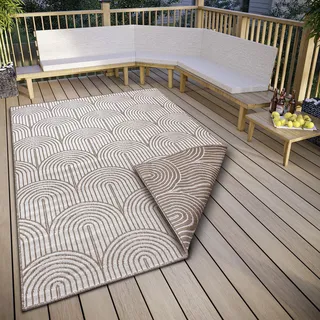 HANSE HOME Pangli Outdoor Teppich Wetterfest – Wendeteppich Skandinavischer Boho Style Wasserfest Einfarbig Geometrisch 3D-Effekt für Garten, Balkon, Terrasse, Wohnzimmer – Linen, 80x150cm