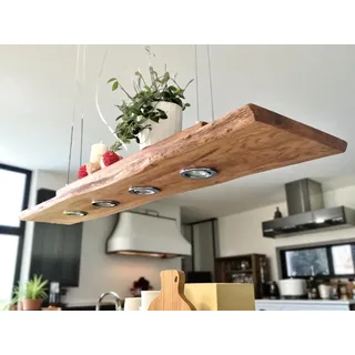FRIESENLICHT MAYA Esstischlampe Pendelleuchte Unikat Holz Hängelampe Hängeleuchte Led Vintage Set Leuchte Lampe Eiche dunkel geölt Massiv mit Baumkante (100cm)