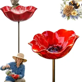 2026 Neu Metall Blumen Gartenstecker Vogeltränke, Vogeltränke Blumenstecker, Handmade Metal Flower Garden Stake for Garden, Vogeltränkes Blume Für Bienens, Wassertränke Für Vögel (1PC-A)