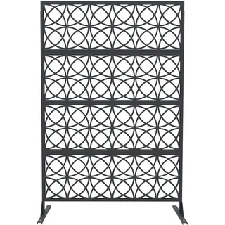 Freistehender Metall Sichtschutz mit Standfuß für Garten 180x117 cm, Balkon & Terrasse – Dekorativer Outdoor Sichtschutz Zaun Privacy Screen Panel – Wetterfester Garten Sichtschutz, Copper Coin Design