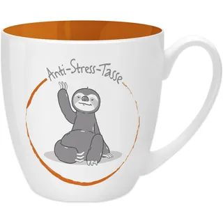 Gruss & Co 45514 Anti-Stress Tasse Faultier, 45 cl, Geschenk, New Bone China, Orange, 9.5 cm