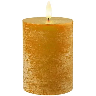LED Echtwachskerze D7,5H10cm 2xAA Batterien mit Timer  - orange