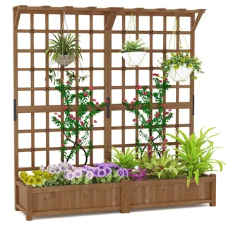 Fantask Blumenkasten mit Spalier & Dach 180 x 48 x 183 cm Natur