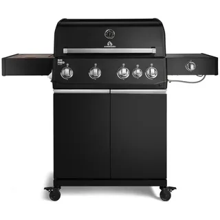 BURNHARD® Gasgrill 4-Brenner, 21,2 kW Gesamtleistung, Infrarot-Keramikbrenner, Seitenkochfeld, Edelstahl, Gussrost, große Grillfläche, Piezo-Zündung – Big FRED Deluxe schwarz