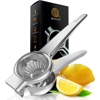 Qualiz Zitronenpresse aus Edelstahl – Premium-Qualität Zitronen- und Limetten-Handpresse mit großer, robuster Metallpresse – Handpresse am besten für Zitronen, Limetten und Orange – Exprimidor de