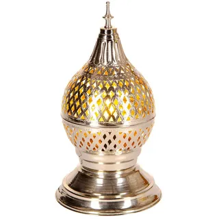 Marrakesch Orient & Mediterran Interior Nachttischlampe Orientalische Messing-Tischlampe Ishrat mit E14-Fassung, Silber 34 cm, Handarbeit silberfarben