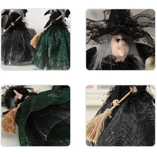 Weihnachtsbaum-hexenpuppe – Halloween-dekoration – Figur Mit Spinnennetz-rock, Paillettenhut Und Konischem Sockel, Material: Gaze Und Pailletten, Maße: 28,8 X 21 Cm, Ideale Halloween-/weihnachtsdekora