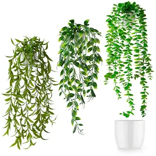 Kunstpflanze Künstliche hängepflanzen im Keramiktopf, Kunstpflanze hängend Efeu, Eukalyptus, Monstera, Zebrapflanze, PASCH grün