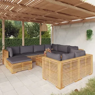 Ankonbej 10-tlg. Garten-Lounge-Set mit Kissen Massivholz Teak