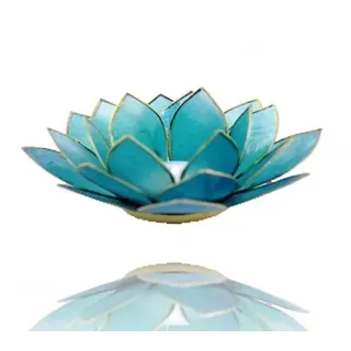 TRIMONTIUM Teelichthalter Aquamarin in Form Einer dreiblättrigen Lotusblüte, Capiz-Muschel, türkis, 14 x 14 x 8 cm