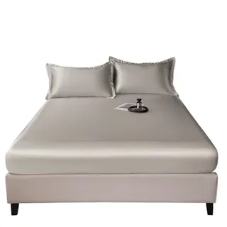 LUKYWANG Bettlaken Aus Eisseide Bettdecke, atmungsaktive Eisseide, weiche Bettdecke und Tagesdecke, Tagesdeckenset, Seidenkissenbezug und Laken aus Satin Satin Spannbettlaken(Gray,90x200x25cm)
